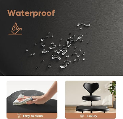 Ergonomic Cross Legged Chair, 360° Swivel Meditation Chair with Wheels, Height Adjustable Seat for ADHD, Strong Lumbar Support, Chic Home Office Furniture, PU Leather, Black