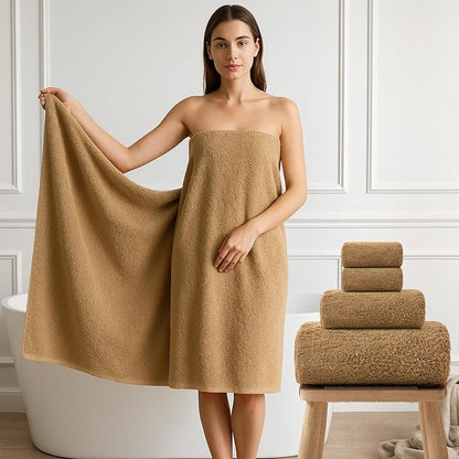 REDKISS Ultra-Plush Bath Towel Set - 900GSM Premium Thick Cotton for Bathroom & Spa, Super Absorbent Quick-Dry Bath Sheets with No Shedding (4-Piece Set for Adults, Luxury Hotel & Home Use)-Brown