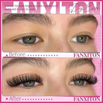 FANXITON Cluster Lashes 50D Lash Clusters D Natural Eyelashes Extensions 14-16mm Mix Individual Lashes Thin Band Lash Bond and Seal Tweezers Eyelashes Cluster for DIY Lash Extension