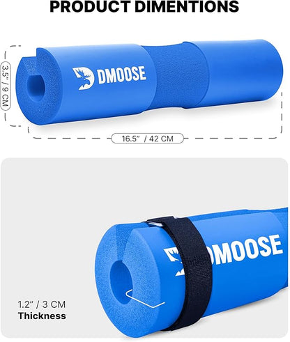 DMoose Fitness Barbell Pad for Hip Thrust, Squat & Lunges - Non-Slip Thick Foam Cushion for Neck and Back Support with Two Straps - Hip Thrust Pad for Leg Day - Fits All Olympic Bars and Smith Machine
