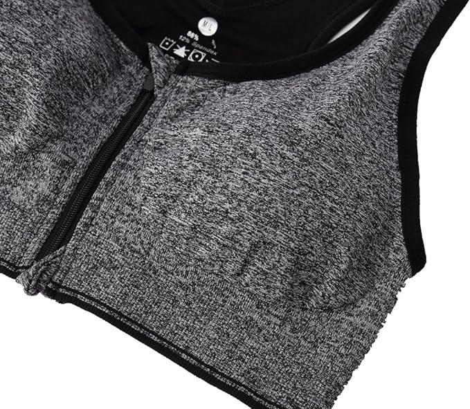 Women's Zipper Front Closure Sports Bra Racerback Yoga Bras