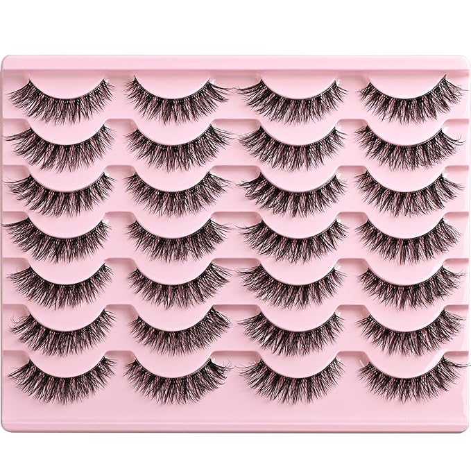 Lashes False Eyelashes Wispy Cat Eye Lash Strips Fake Mink Eyelash Natural Look 14 Pairs Fluffy Demi Wispies Strip Lashes Pack 8-14mm Short Cateye Full Pestañas for Women
