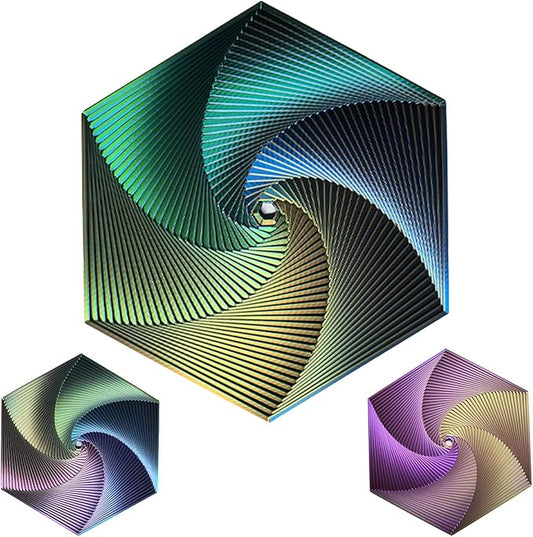 Fractal Fidget Hexagon, Kinetic Desk Spinning Toy, 35 Circles、5.9x6.69in, Used for Anxiety Disorder ADHD, Adult Office Visual Illusion fingertip Toys, 1 pc (Yellow-Blue-Green)