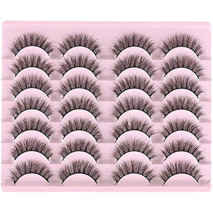 FARRED Natural Lashes Short Eyelashes Wispy False Mink Lash Pack 14 Pair Natural Look Fluffy Doll Eyelash Small Fake Strip Lashes Full Pestañas Sets for MUA and Beginners Daily Makeup (F5 | 8-15mm)