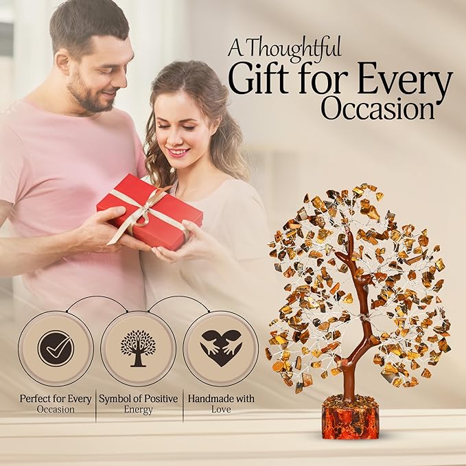 YATSKIA Tiger Eye Crystal Tree of Life, Healing Crystals Decor, Meditation Decor, Chakra Gifts, Crystal Gifts for Women