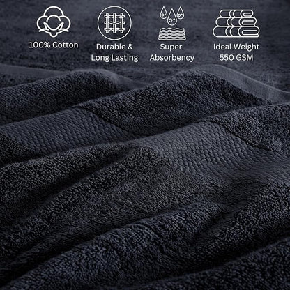 Lane Linen 100% Cotton Bathroom Towel Set - 24 Pc - Durable & Absorbent, Super Soft, Daily Use, Machine Washable - 2 Bath Sheet, 4 Bath, 4 Fingertip, 6 Hand, 8 Washcloth - For Boys, Gym & Dorm - Black