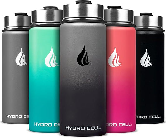 HYDRO CELL Stainless Steel Insulated Water Bottle with Straw - For Cold & Hot Drinks - Metal Vacuum Flask with Screw Cap and Modern Leakproof Sport Thermos for Adults (Graphite/Black 18oz)