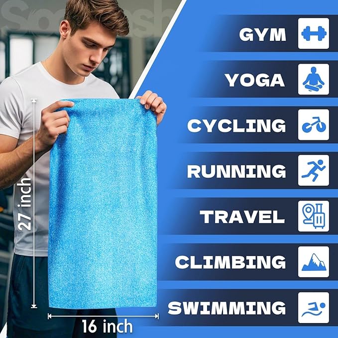 Microfiber Gym Towels for Showering Working Out Quick Dry Negative ions Large Middle Small Sizes Lightweight Gym Towel for Men Women Tennis Sports Towels for Body Hot Yoga Fitness Essentials