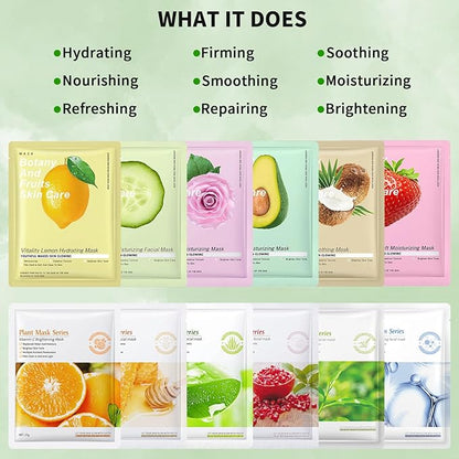 12 Pack Variety Face Masks Skincare for Women Sheet Face Mask for Kids Teens Girls, Hydrating Face Masks for All Skin Types, Bulk Face Mask Set Birthday Spa Party Gift for Kids Teens Girls Women