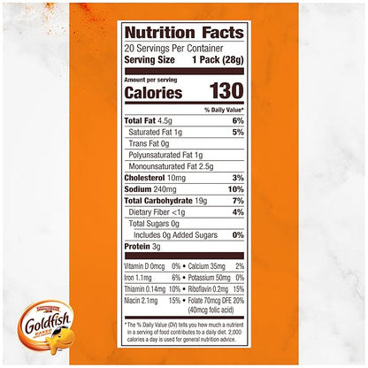 Goldfish Cheddar Cheese Crackers, Baked Snack Crackers, 1 oz On-the-Go Snack Packs, 20 Count Box