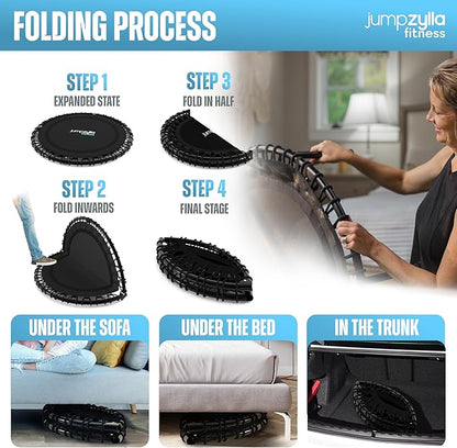 Jumpzylla Fitness Trampoline 40" or 48" | Foldable Mini Rebounder Trampoline for Adults with Bar | Durable, Quiet, Low-Impact Exercise Equipment for Indoor and Home Workouts (550 LBS Capacity)