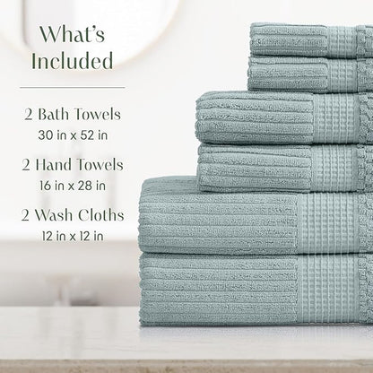 Springtree Home 100% Cotton Bath Towel Set | 6 Piece Set | Absorbent & Quick-Dry Bath Towels | Textured and Durable Cotton | Krista Collection - Silver Blue