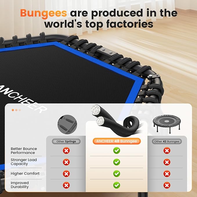 ANCHEER 50" Rebounder Trampoline for Adults- 2025 Foldable Mini Trampoline with Bar- Exercise Trampoline for Adults, Max Load 560lbs, for Indoor/Garden Workout