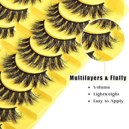 Lashes Fluffy Eyelashes Wispy False Lash Natural Mink Eyelash Strips 10 Pairs 8D Doll Eye Volume Eyelashes Reusable Thick Wispies Crossed Lash Packs Fake Strip Lashes for Women