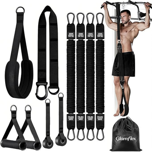 Adjustable Heavy Duty Pull Up Assistance Bands with Fabric Feet and Knee Rest - Pull Up Resistance Bands for Men, Women, and Seniors - Perfect for Dip and Resistance Strength Training Glamflex