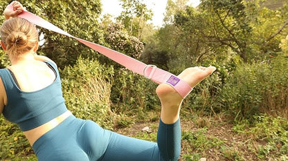 Adaptive Yoga Strap, Stretching Strap, 2 Inches Wide, 100% Naturally Soft Cotton, Steel D-Rings, Includes Natural Cotton Drawstring Storage Pouch and Instructional E-Book