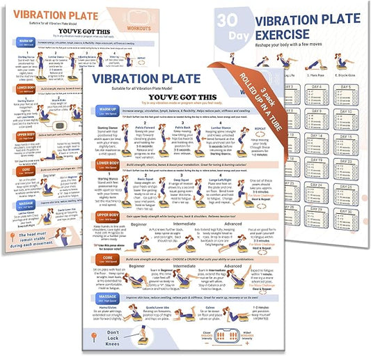 Whole Body Vibration Plate Exercise Poster, Fitness Workout Guide with 30 day Training Chart