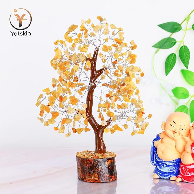 YATSKIA Yellow Aventurine Crystal Tree of Life - Gemstone Tree Home Decor - Feng Shui Crystals - Positive Energy Gifts - Reiki Gifts