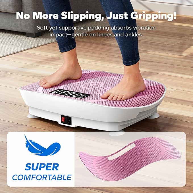 MERACH Vibration Plate Exercise Machine, Slim Vibration Plate for Lymphatic Drainage Weight Loss, Vibrating Plate with Real-Time Calorie Tracking on LED Display, Workout Equipment for Home Women Men