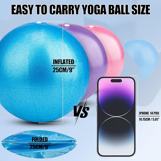 Small Exercise Ball Anti-Burst Non-Slip Stability 9 Inch with Inflatable Straw Mini Pilates Balls Ideal for Yoga Exercise Pilates Physical Therapy Stretching Core Fitness