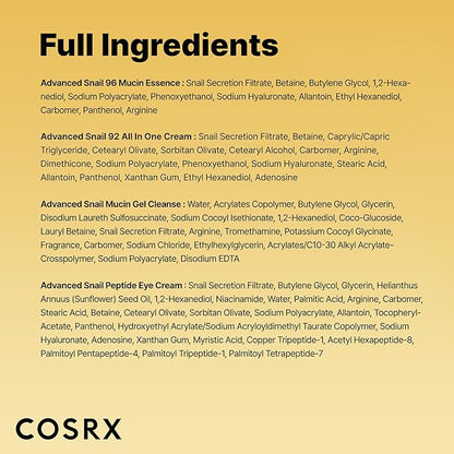 COSRX All About Snail Mucin Korean Skin Care Set, Mini Travel Essentials, Travel Size Gift Set with Snail Mucin Face Wash, Serum, Moisturizer & Eye Cream, Rejuvenating Kit