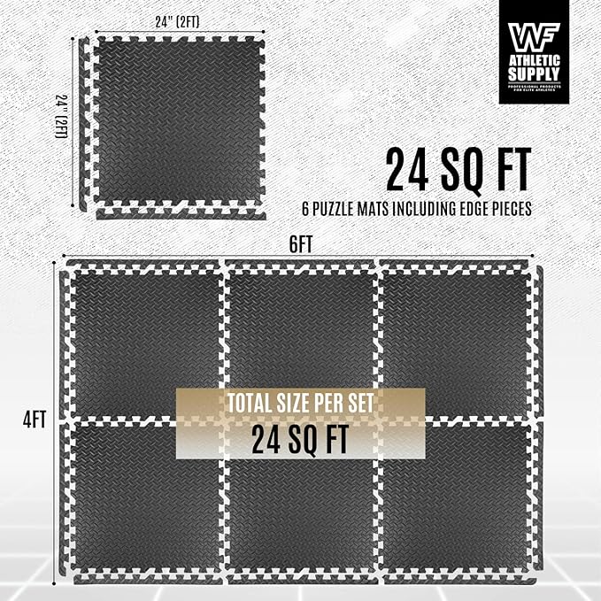 WF Athletic Supply Puzzle Exercise Mat, EVA Foam Interlocking Tiles with Border, 1/2" Thickness Interlocking Soft Foam Puzzle Play Mats for Home Gym, Garage & Kids’ Playroom