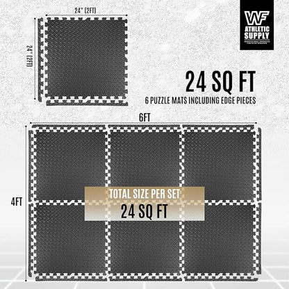WF Athletic Supply Puzzle Exercise Mat, EVA Foam Interlocking Tiles with Border, 1/2" Thickness Interlocking Soft Foam Puzzle Play Mats for Home Gym, Garage & Kids’ Playroom