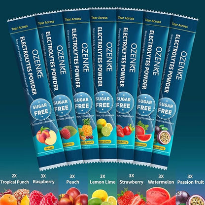 Electrolytes Powder Packets, Hydration Packets, Electrolytes Powder No Sugar, Portable Electrolyte Drink Mix for Rapid Hydration, Sugar Free & Low Sodium | 0 Calorie | 7 Flavors | 20 Sticks