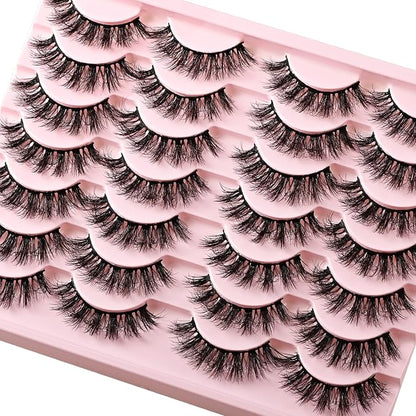 Lashes False Eyelashes Wispy Fake Mink Lash Strips Fluffy Natural Strip Eyelash 9-16mm Full Volume Lashes Natural Look 14 Pairs Wispies Medium Spiky Manga Pestañas for Women