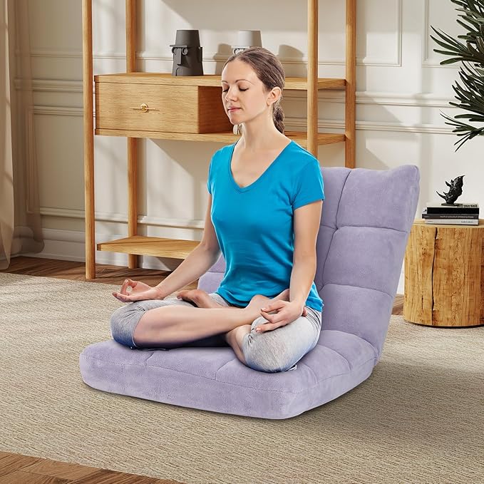 RELAX4LIFE Floor Chair with Back Support - 14-Position Adjustable Lazy Sofa Chair, Padded Sleeper Bed & Couch Recliner for Reading Meditation, Folding Floor Gaming Chair for Adults (Light Purple)