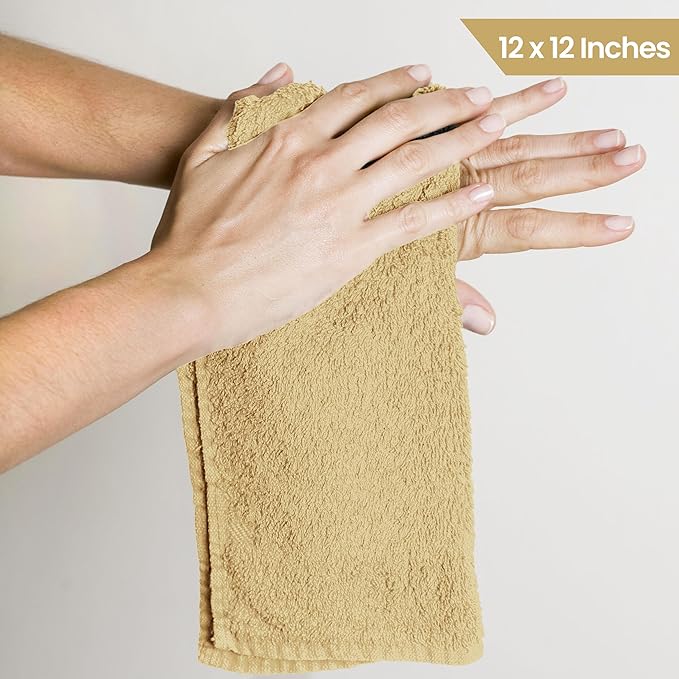 Utopia Towels 12 Pack Cotton Washcloths Set, 100% Ring Spun Cotton, Premium Flannel Face Cloths, Highly Absorbent and Soft Feel Fingertip Towels, Beige