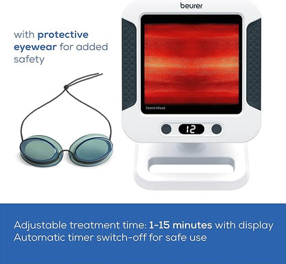 Beurer IL60 Infrared Heat Lamp for Red Light Therapy for Face, Body, Sinus & Skin, Pain Relief & Muscle Recovery, Adjustable Treatment Time, Protective Eyewear Included