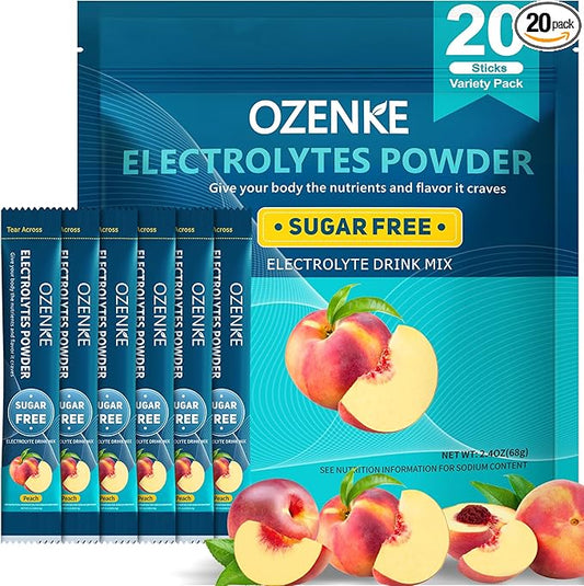 Electrolytes Powder Packets, Hydration Packets, Electrolytes Sugar Free, Portable Electrolyte Drink Mix for Rapid Hydration, No Sugar & Low Sodium | 0 Calorie | Peach Flavor | 20 Sticks