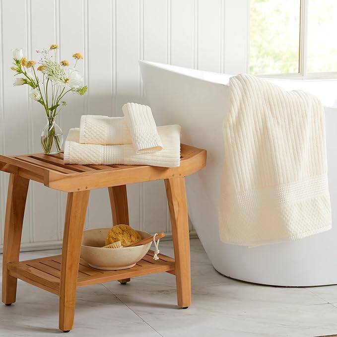 Springtree Home 100% Cotton Bath Towel Set | 6 Piece Set | Absorbent & Quick-Dry Bath Towels | Textured and Durable Cotton | Krista Collection - Cream