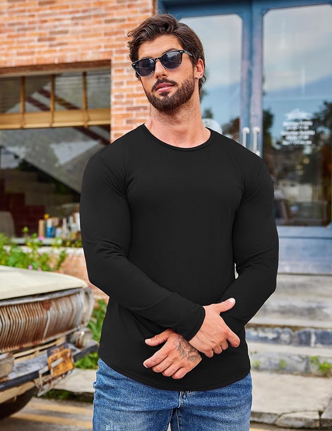 COOFANDY Men 2 Pack Muscle Fitted T Shirt Gym Workout Athletic Long Sleeves Tee