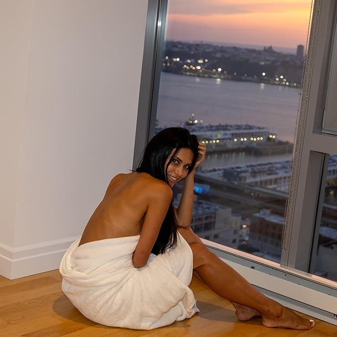 Mosobam Luxury Turkish Towels Set of 2 Bath Sheets 35X70 White Oversize 700 GSM Bamboo Viscose & Aegean Turkish Combed Cotton