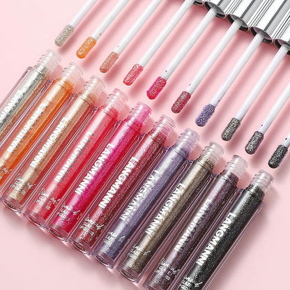 LANGMANNI 2 Colors Diamond Glitter Lip Gloss Set,Long Lasting High Shine Shimmer Liquid Lipstick Set,Hydrating,Moisturizing Lip Gloss Kit Gift Makeup For Girls(#03+04)