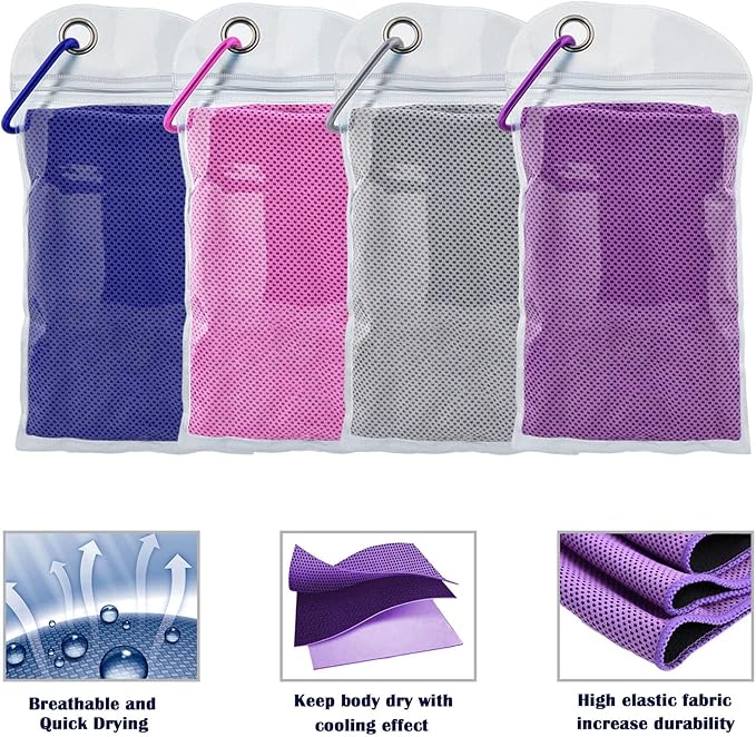 4 Packs Cooling Towels for Neck and Face(40"x 12"), Cold Towels for Hot Weather, Face Towel, Lightweight Soft Breathable Towels for Yoga, Sport, Workout, Running, Gym, Camping, Fitness