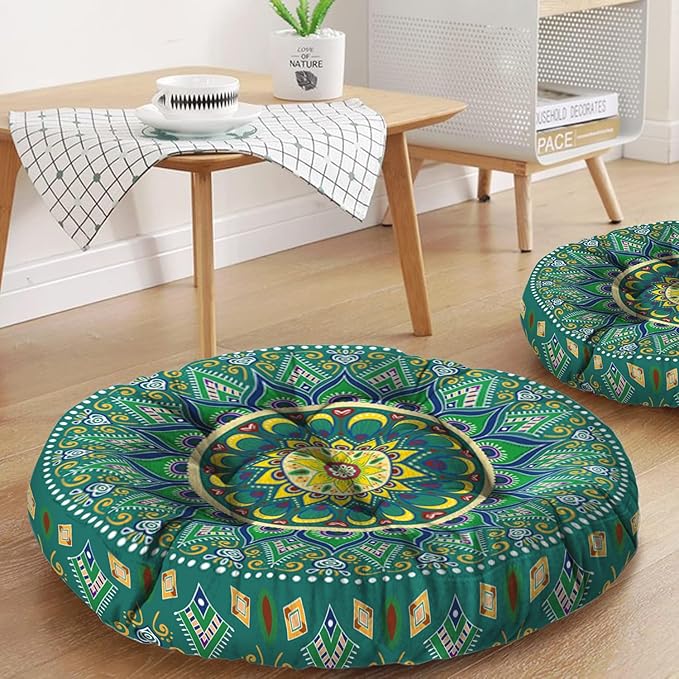 Mandala Meditation Cushion, Boho Meditation Mat, Meditation Pillows for Sitting on Floor, Cushions for Sitting in Home and Outdoor, Round Floor Pillows Cushion Seating for Yoga 22'' X 22''