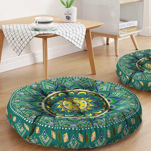 Mandala Meditation Cushion, Boho Meditation Mat, Meditation Pillows for Sitting on Floor, Cushions for Sitting in Home and Outdoor, Round Floor Pillows Cushion Seating for Yoga 22'' X 22''