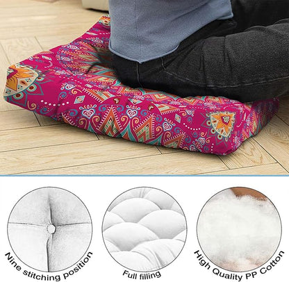 Mandala Meditation Cushion, Boho Meditation Mat, Meditation Pillows for Sitting on Floor, Cushions for Sitting in Home and Outdoor, Square Floor Pillows Cushion Seating for Yoga 22'' X 22''