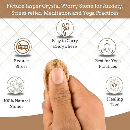 Picture Jasper Worry Stones – Crystal Thumb Worry Stone for Anguish, Stress – Relaxing and Soothing Balance Stones for Meditation, Stress Relief – Healing Stones and Crystals for Men and Women