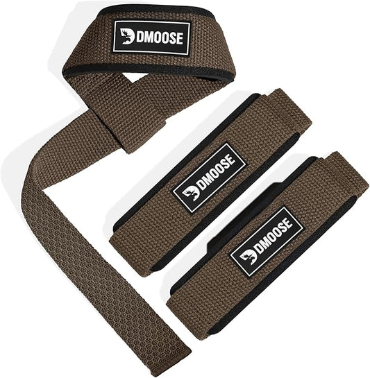 DMoose Fitness Lifting Straps 24" (Pair) - 5mm Padded Durable Wrist Straps for Weightlifting & Powerlifting - Cotton Lifting Strap with Silicone Grip for Men & Women - Deadlift Strap for Gym Workout