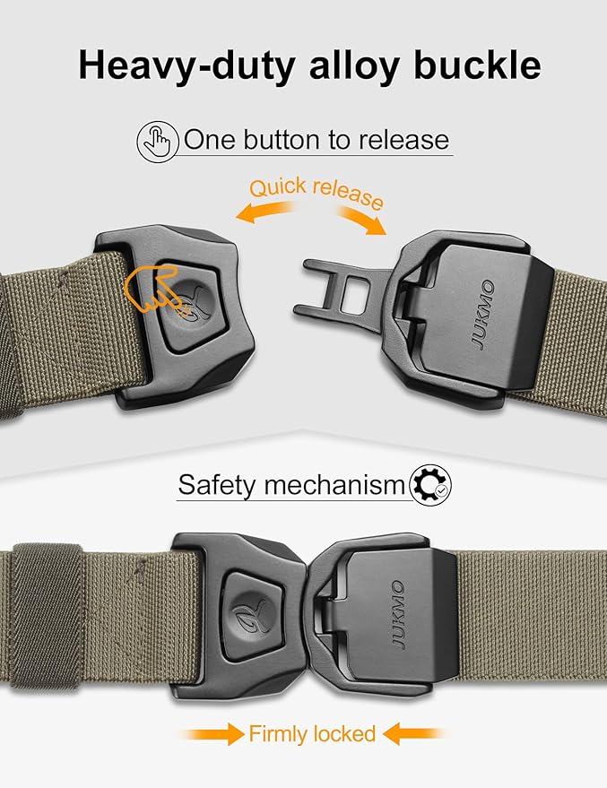 JUKMO Quick Release Tactical Belt, Military Work 1.5" Nylon Web Golf Belt with Heavy Duty Seatbelt Buckle