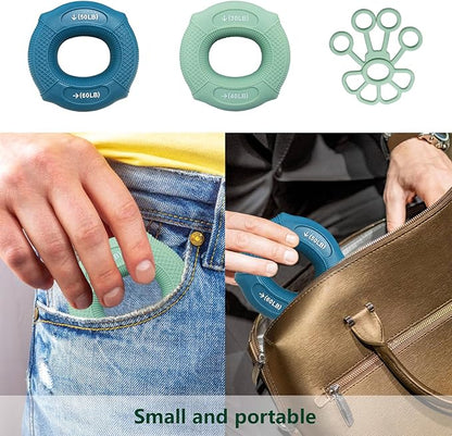 Grip strength trainer Hand grip strengthener, Forearm exerciser, Workout Set for Hand and Wrist Muscle Trainer Stress Relief, Silicone Ring for Muscle Training, Sports, Rock Climbing and Fitness.