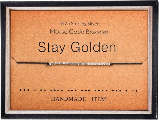KGBNCIE Morse Code Bracelet for Women Sterling Silver Beads on Silk Cord Secret Message Fuck Friendship Inspirational Encouragement Bracelet Gift for Her