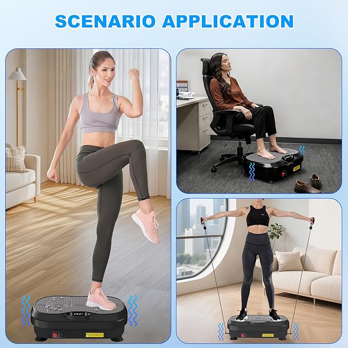 Vibration Plate Exercise Machine for Lymphatic Drainage, Whole Body Fitness Workout Equipment Stand Shake Board Sport Gym for Weight Loss Fat Burner for Women Men