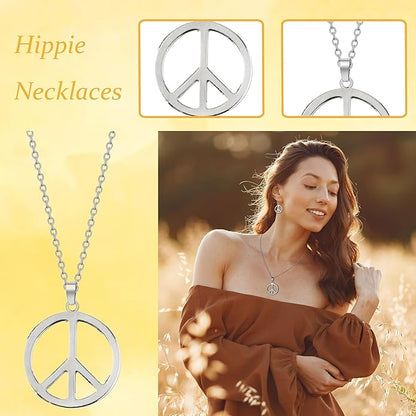 choice of all Peace Sign Necklace Earrings Sunflower Headband Set for Women 60s 70s Outfits Hip Hop Hippie Jewelry Halloween Costume Accessories