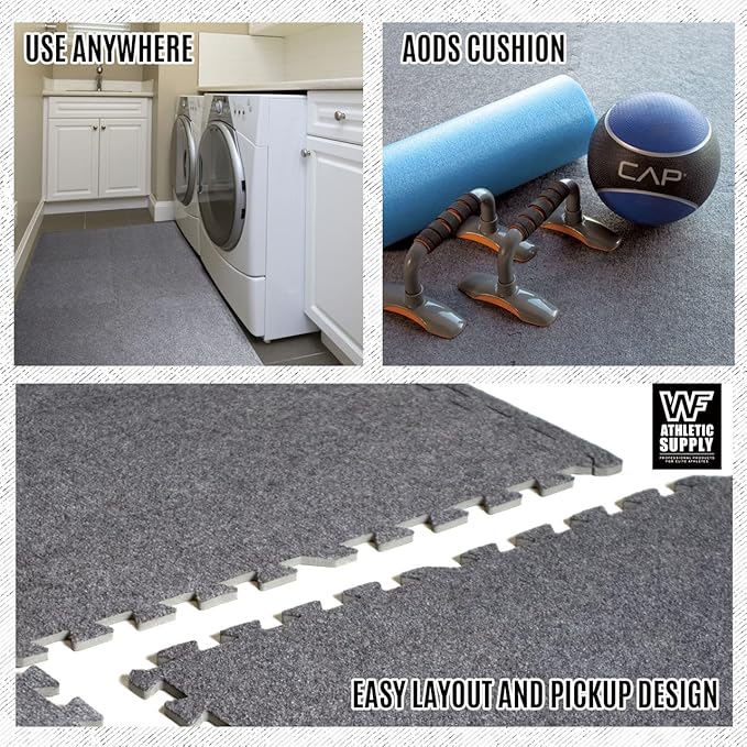 CAPHAUS EVA Foam Floor Tiles with Black Top, 24 Inch x 24 Inch Interlocking Carpet Texture Mats