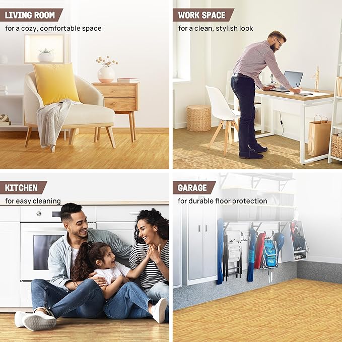 Yes4All 48SQ.FT Wood Grain Puzzle Exercise Mat Protective Flooring, EVA Interlocking Foam Floor Tiles with Border for Home